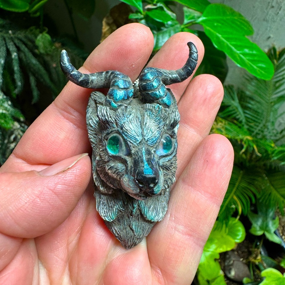 Unique Handmade Horned Fox Animal Head Pendant by Skele Hellsing